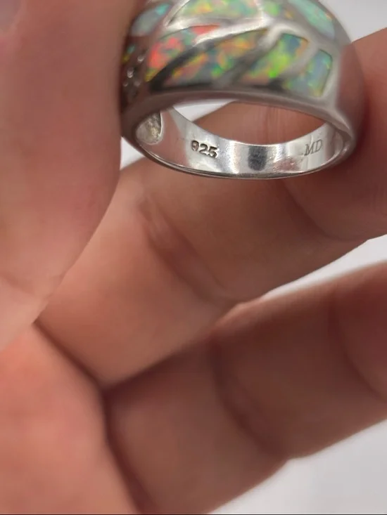 Sterling Silver Dome Ring with Opal Inlay - Picture 4 of 5